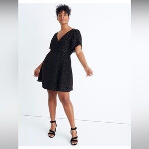 Madewell Cape Sleeve Mini Dress Metallic Dot Black